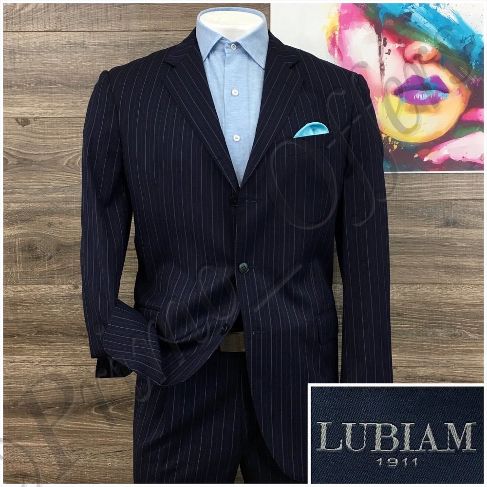 Lubiam 1911 Mens Two Piece‎ Suit Size 42L Jacket Blazer Pants Wool Casual Blue